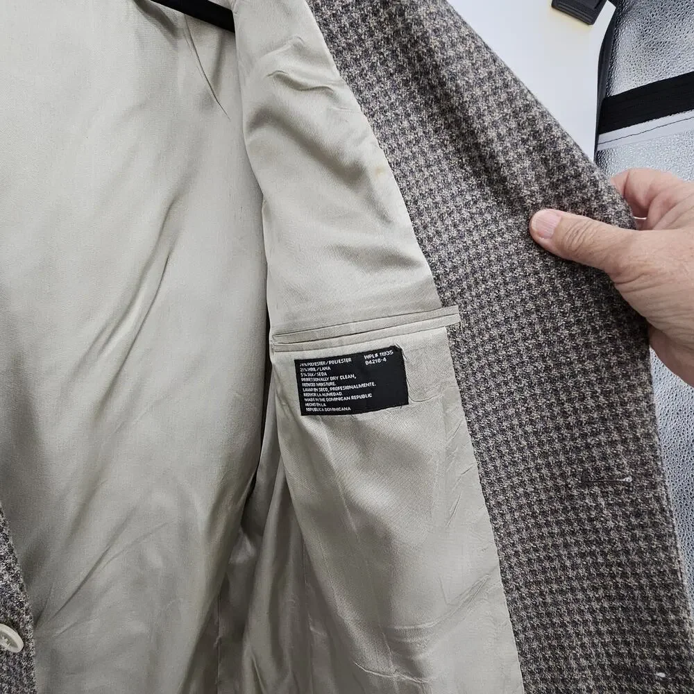 Towncraft 46R Mens Sports‎ Jacket Coat Blazer Houndstooth Wool Silk Blend Tan